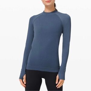 Lululemon Keep The Heat Thermal Long Sleeve Mockneck Top Blue Sz S